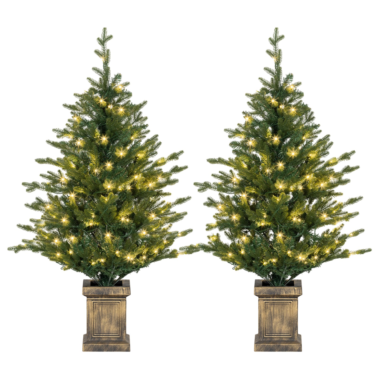 2 Pcs 4ft Artificial Christmas Tree With Lights, Pot, Realistic Tips