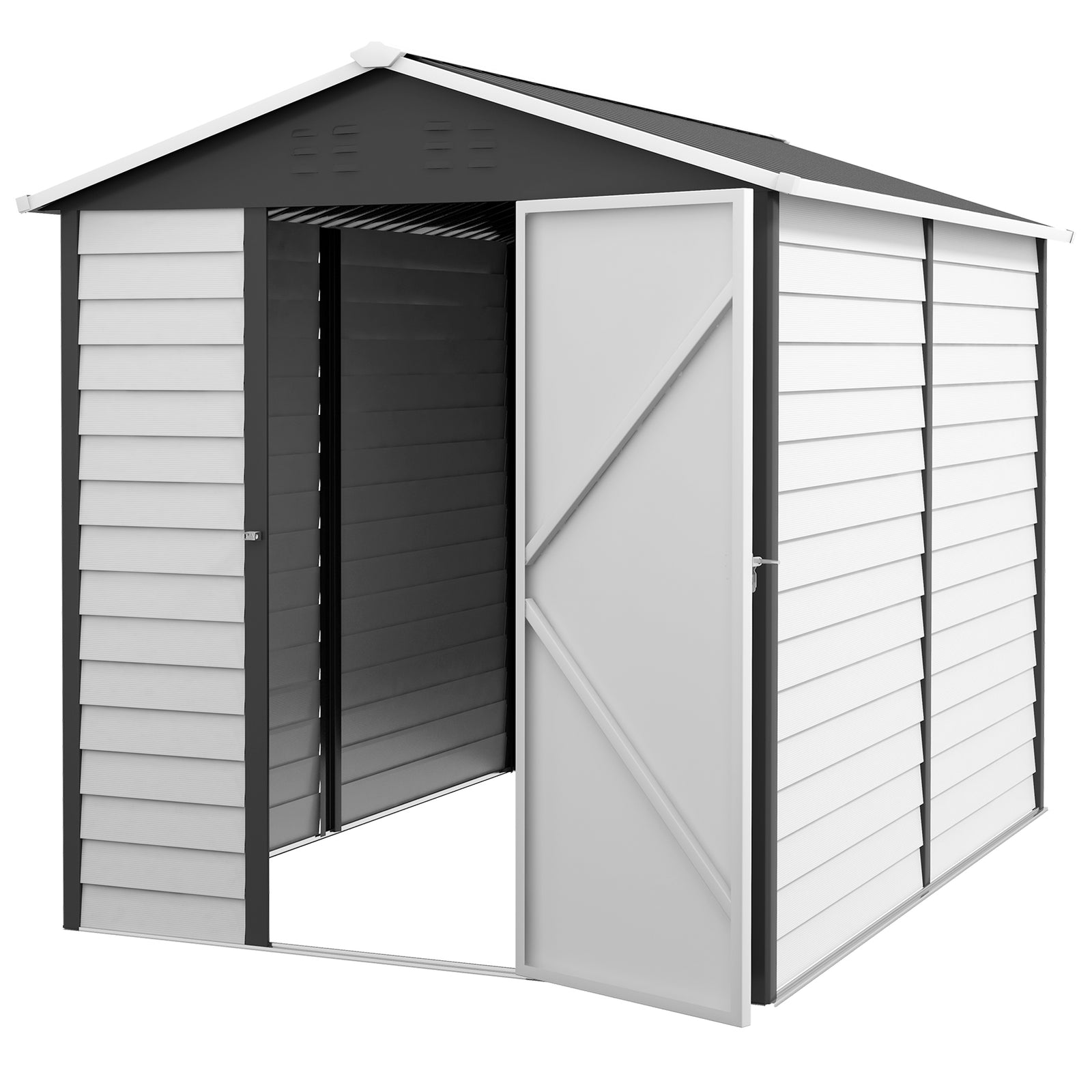 9'x6' Galvanized Metal Garden Shed Tool Storage Shed Patio | Dark Gray