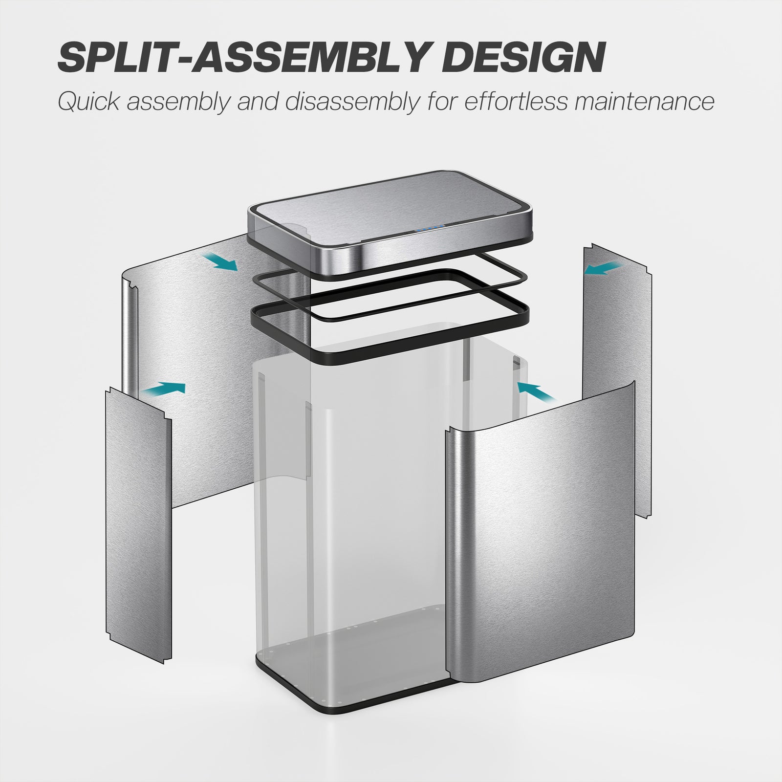 Kitchen Bin With Fingerprint-proof Stainless Steel, Silver Tone | 50l | Silver