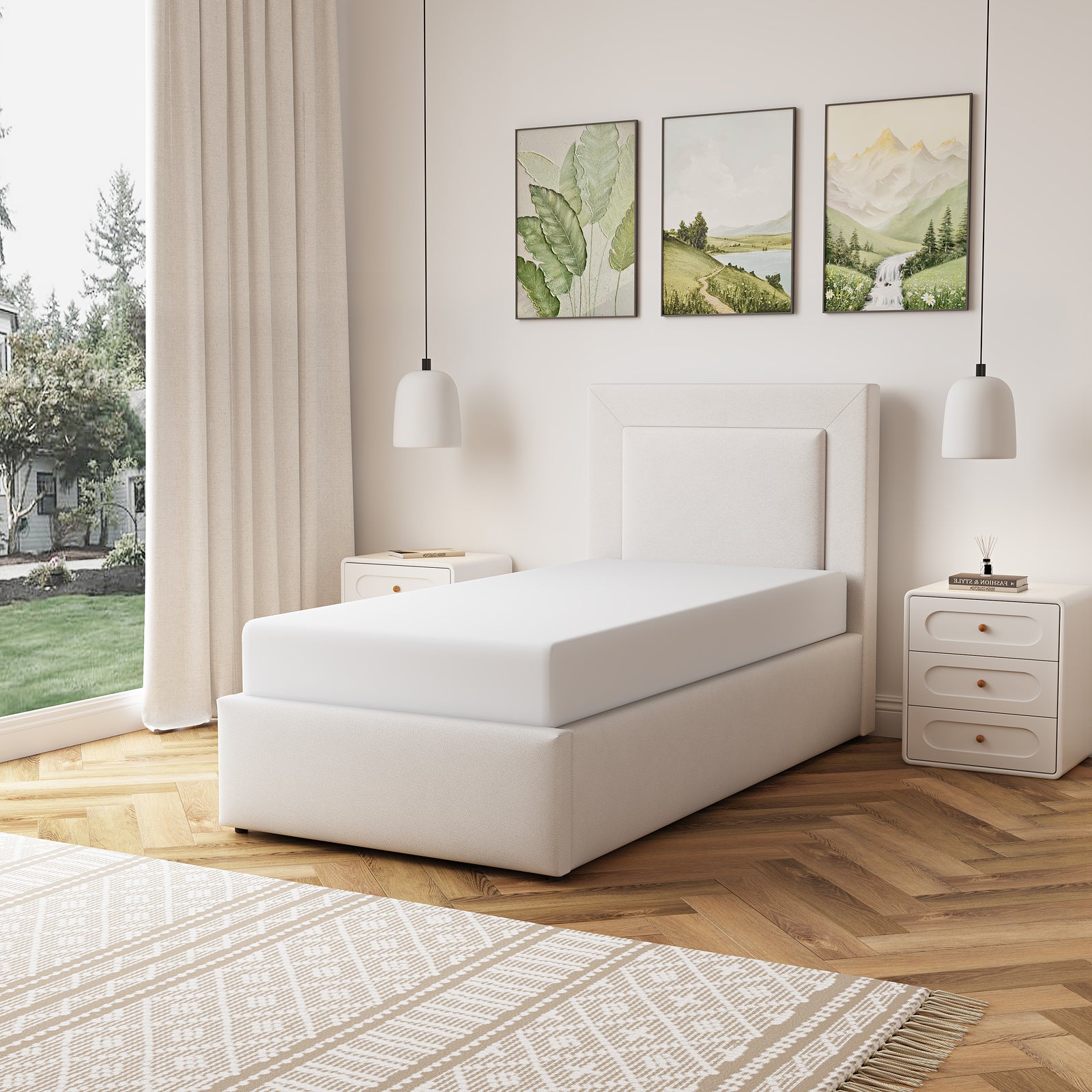 Weston Fabric Ottoman Bed Frame | Single | Beige