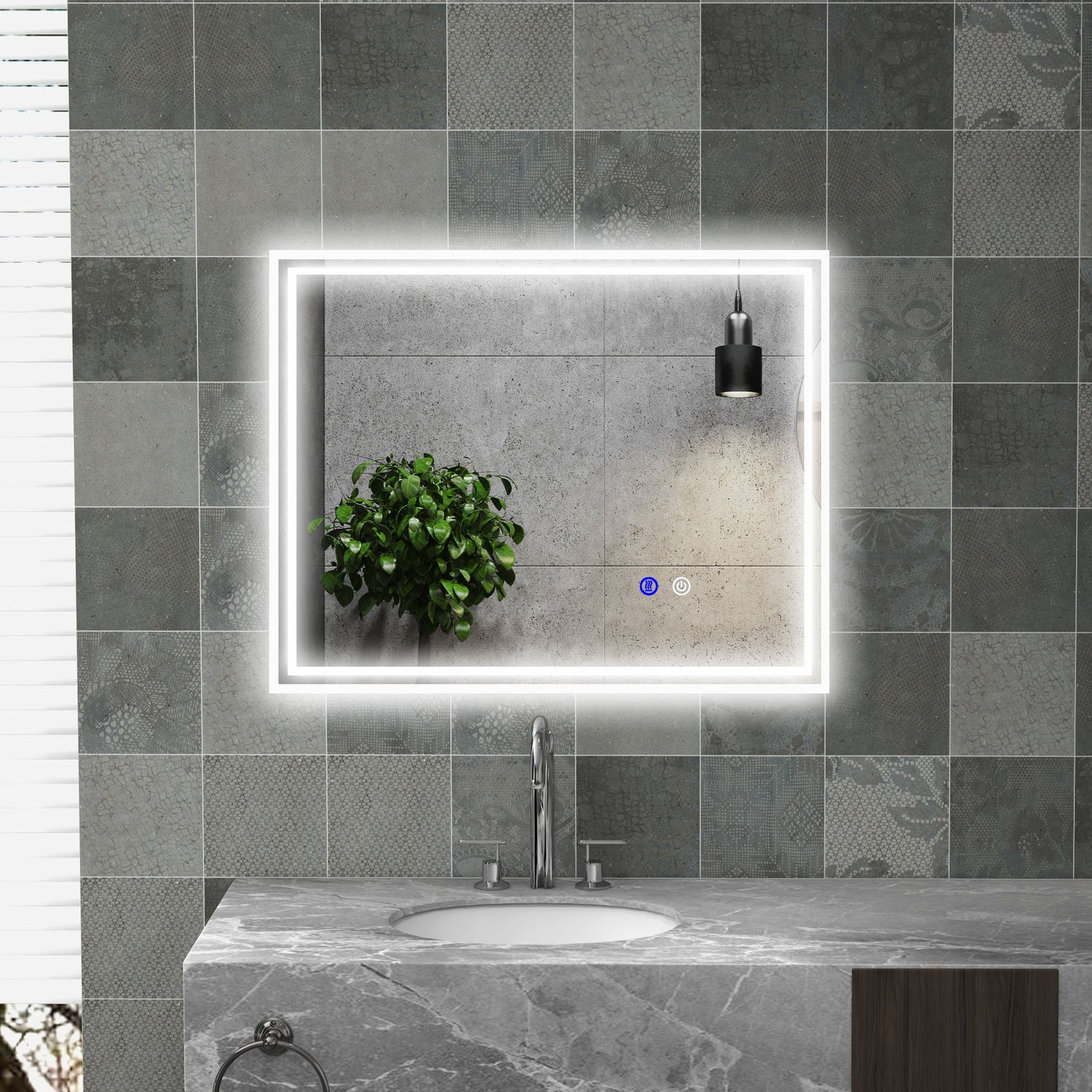 60x50/90x70cm Dimmable Bathroom Mirror With Led Lights | Large | Silver