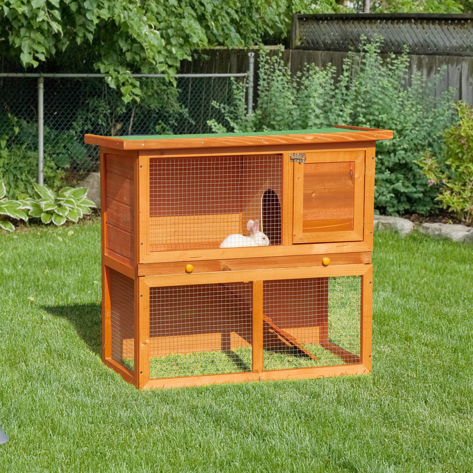 90cm 2 Tiers Rabbit Hutch Wooden Pet Cage Run Vintage Bunny House