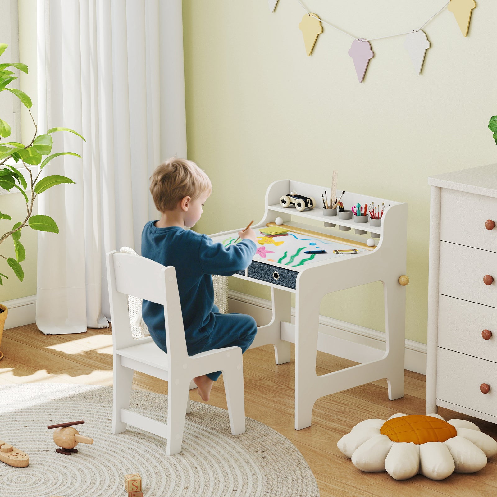 Art Table And Chair Set For Children With Drawers