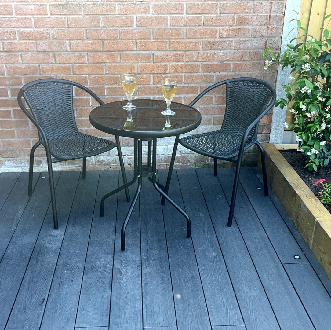 Stylish Black Rattan Bistro Set For 2 - Modern Outdoor Dining Solution | Black