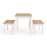 3 Piece Modern Wood Dining Table And Benches Set | White