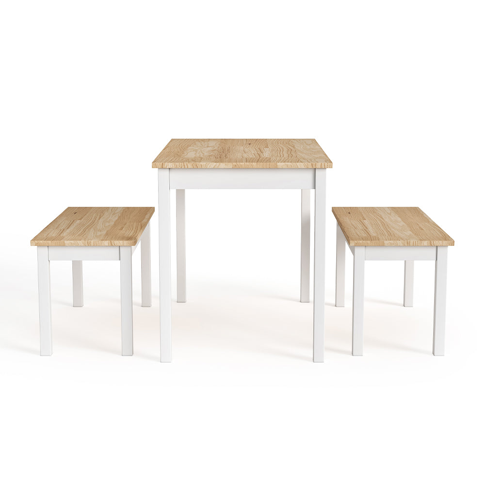 3 Piece Modern Wood Dining Table And Benches Set | White