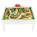 Kids Wooden Train Set & Table 90 Piece Railway Track Toy Playset Boys Girls 3+