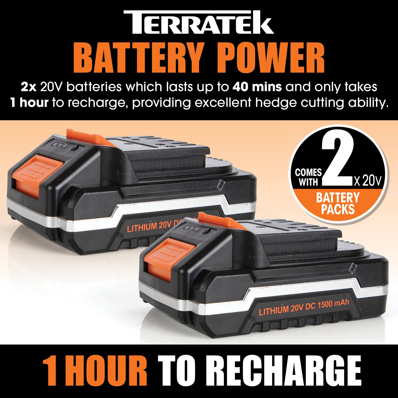 20v Cordless Hedge Trimmer Long Reach Telescopic Garden Hedge Cutter, 1 Hr Fast Charge Battery & Charger Included | 2 Batteries + 1 Charger | Grey