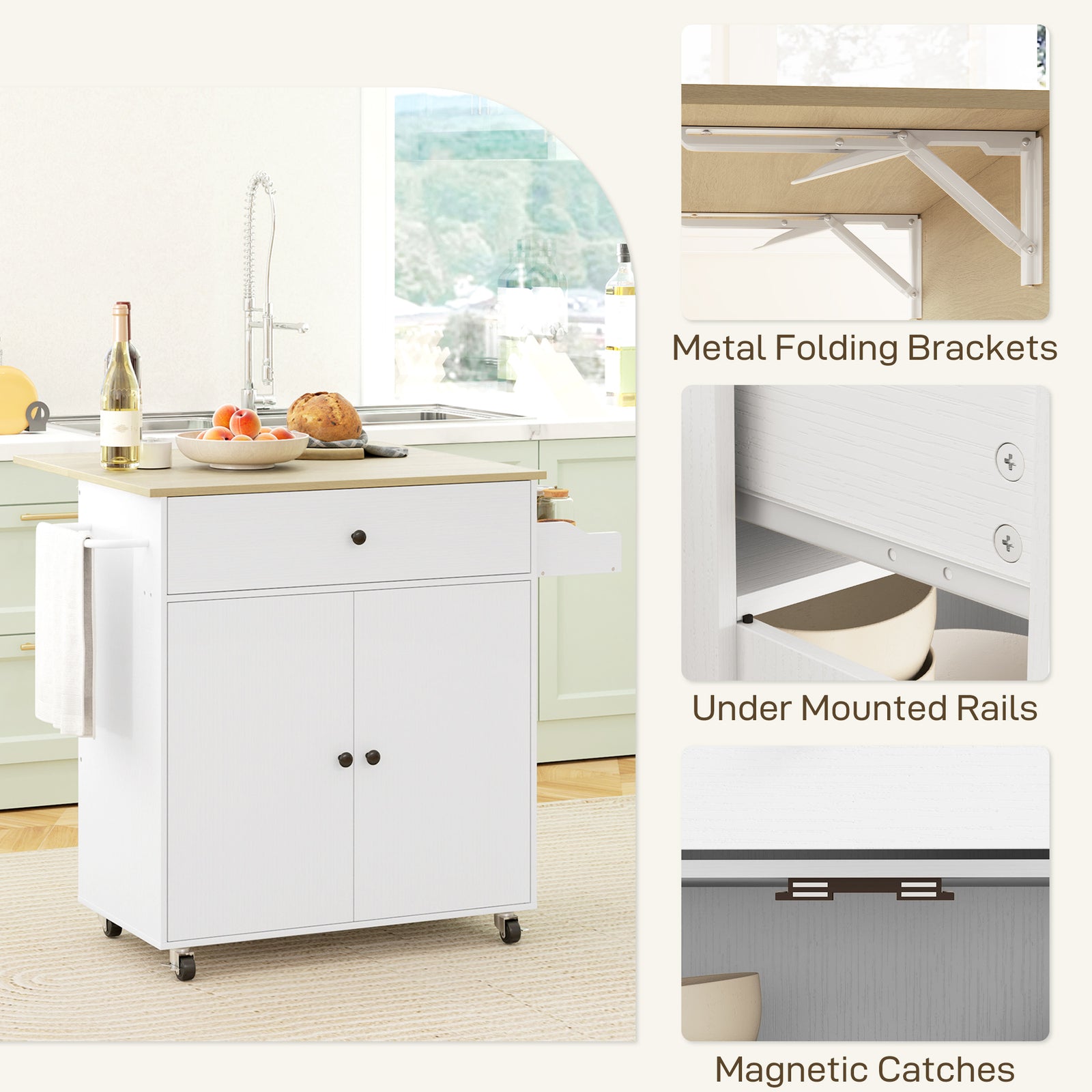 Kitchen Island, Rolling Storage White