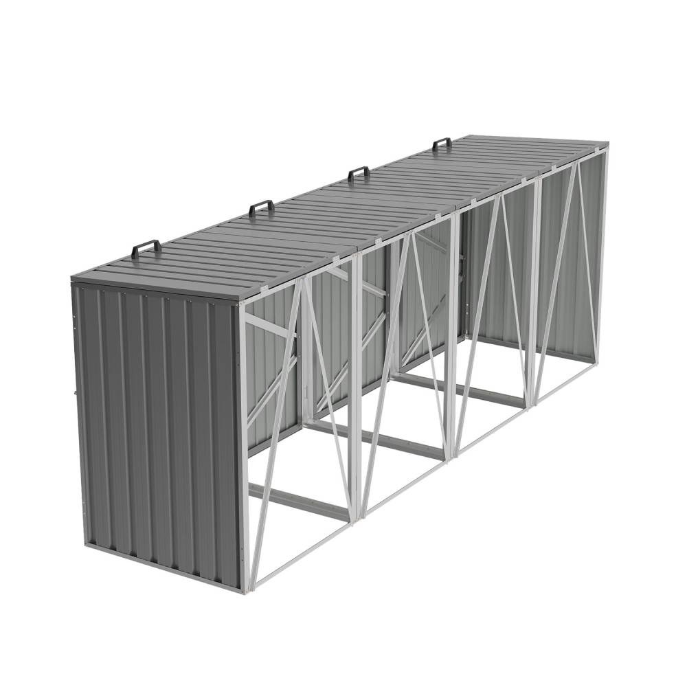 4 Bin Storage Shed – Heavy-duty Galvanized Steel Outdoor Bin Store With Lift-up Lids & Lockable Doors | Grey