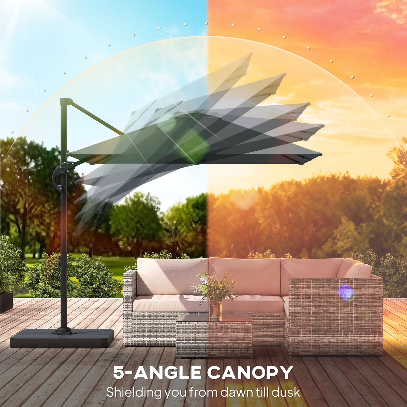 2.4 X 2.4 M Cantilever Parasol W/ Umbrella Weights | Dark Grey
