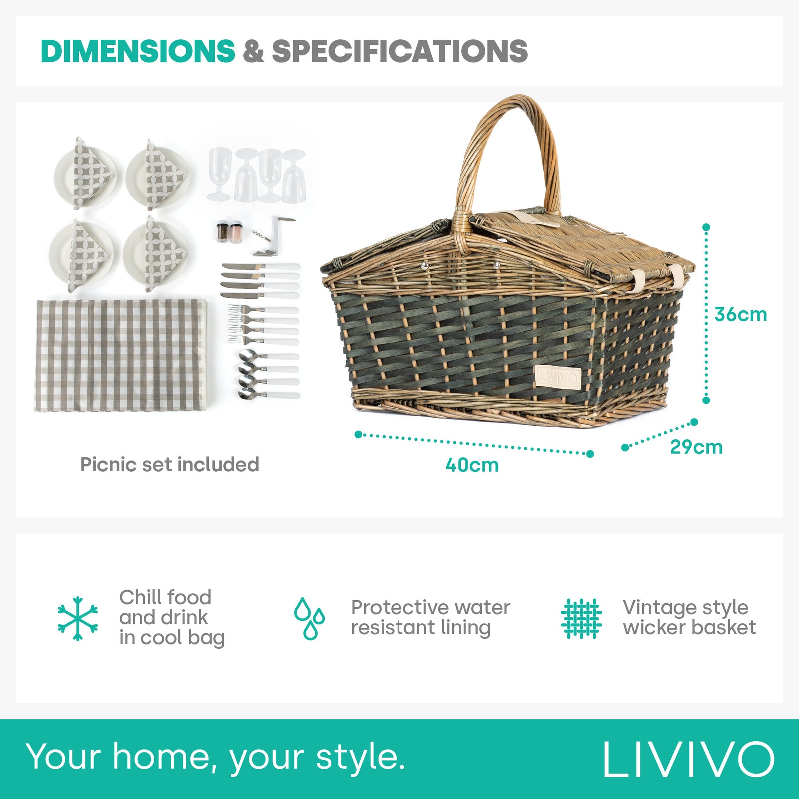 Ossian 4-person Wicker Picnic Basket