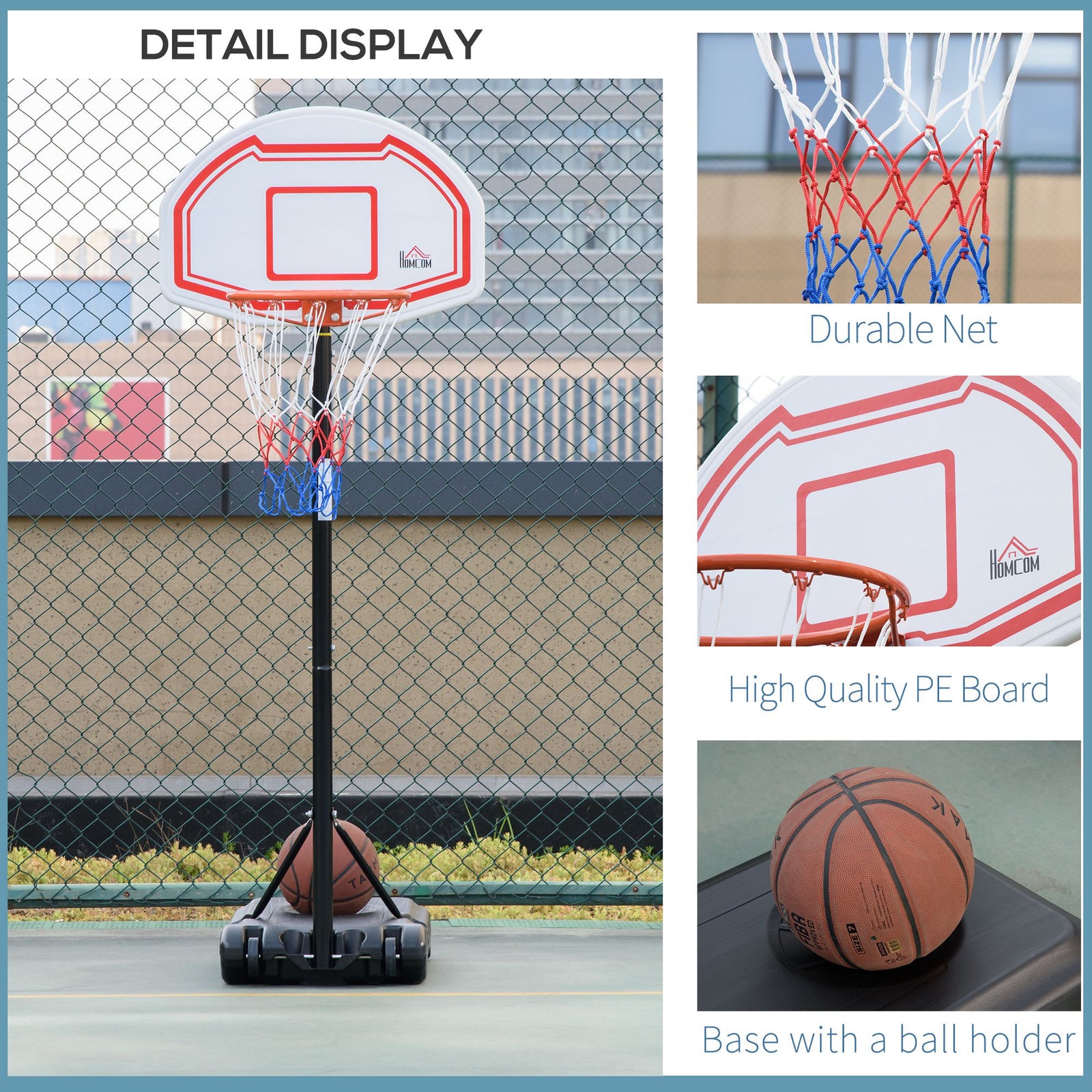Outdoor Adjustable Basketball Hoop Stand 210-260cm | Red