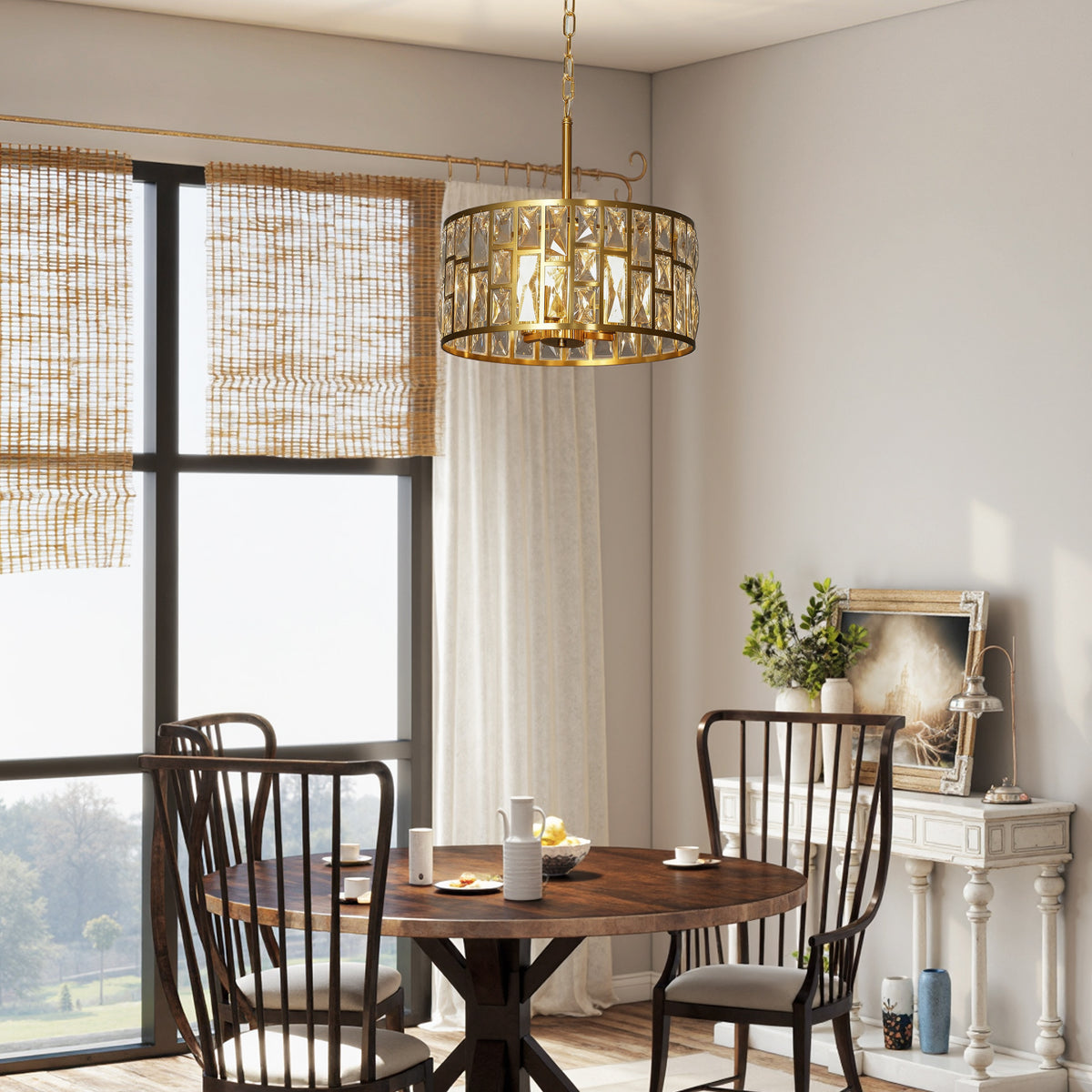 HOMCOM Modern Flush Mount Ceiling Light, Crystal Chandelier For Living Room