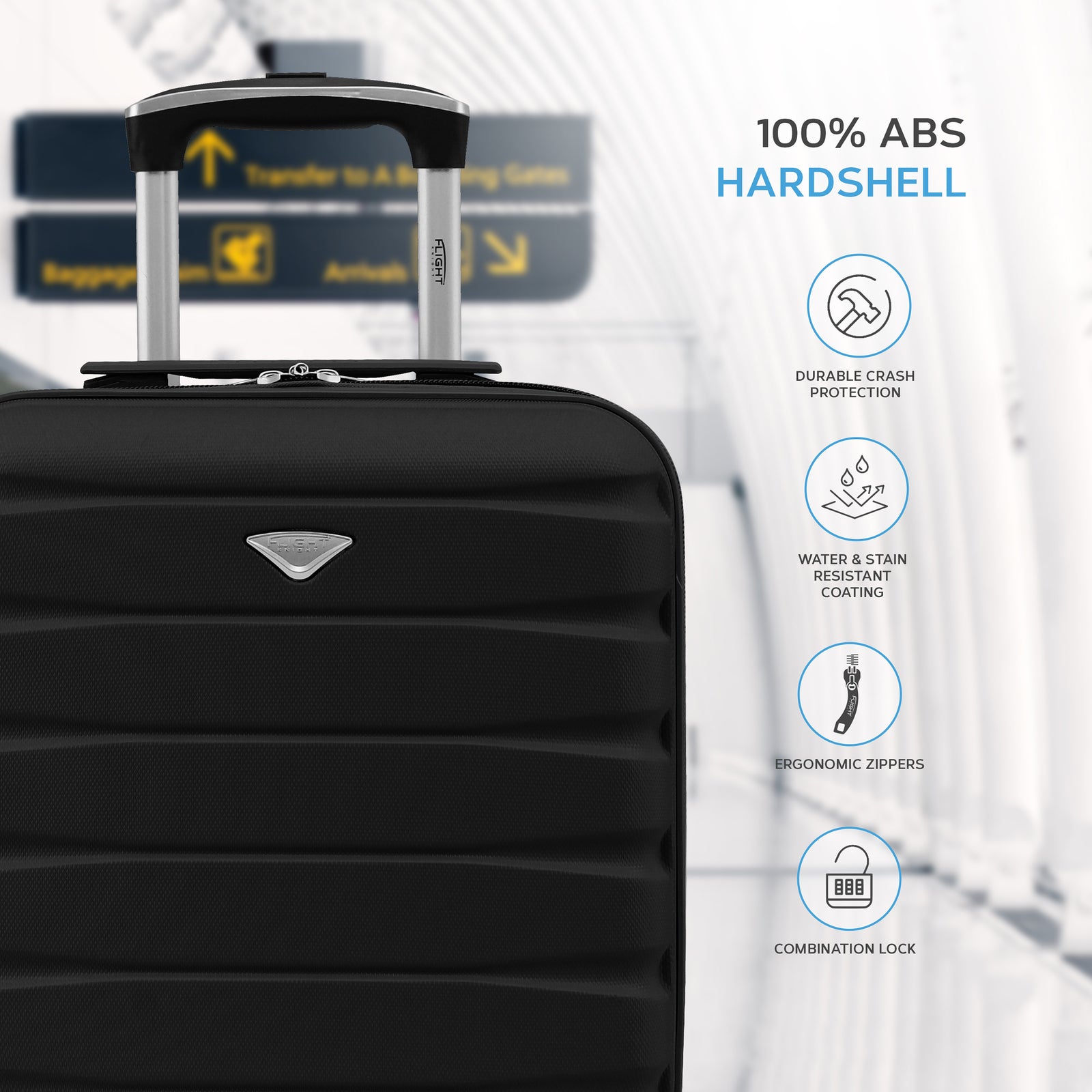 45x36x20cm Lightweight Underseat Cabin Carry On Suitcase - 100+ Airline Approved - Hard Shell Luggage - 4 Wheels | 45 x 36 x 20cm | Black & Silver