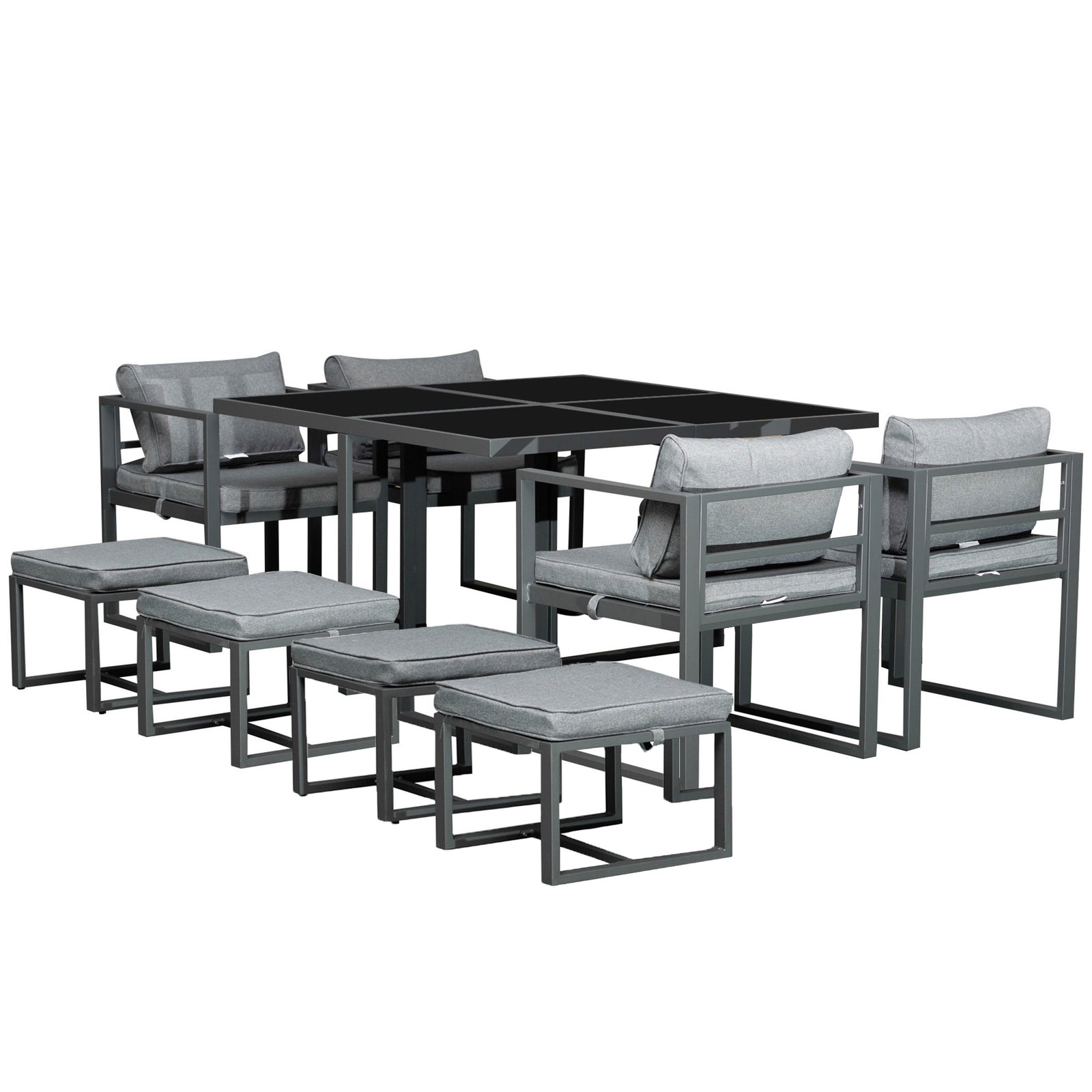 Outsunny 9pcs Patio Dining Sets 4 Chairs 4 Ottoman Cushioned