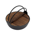 27cm/29cm Dia Cast Iron Pot With Wooden Lid For Campfire Cooking | Small | Black