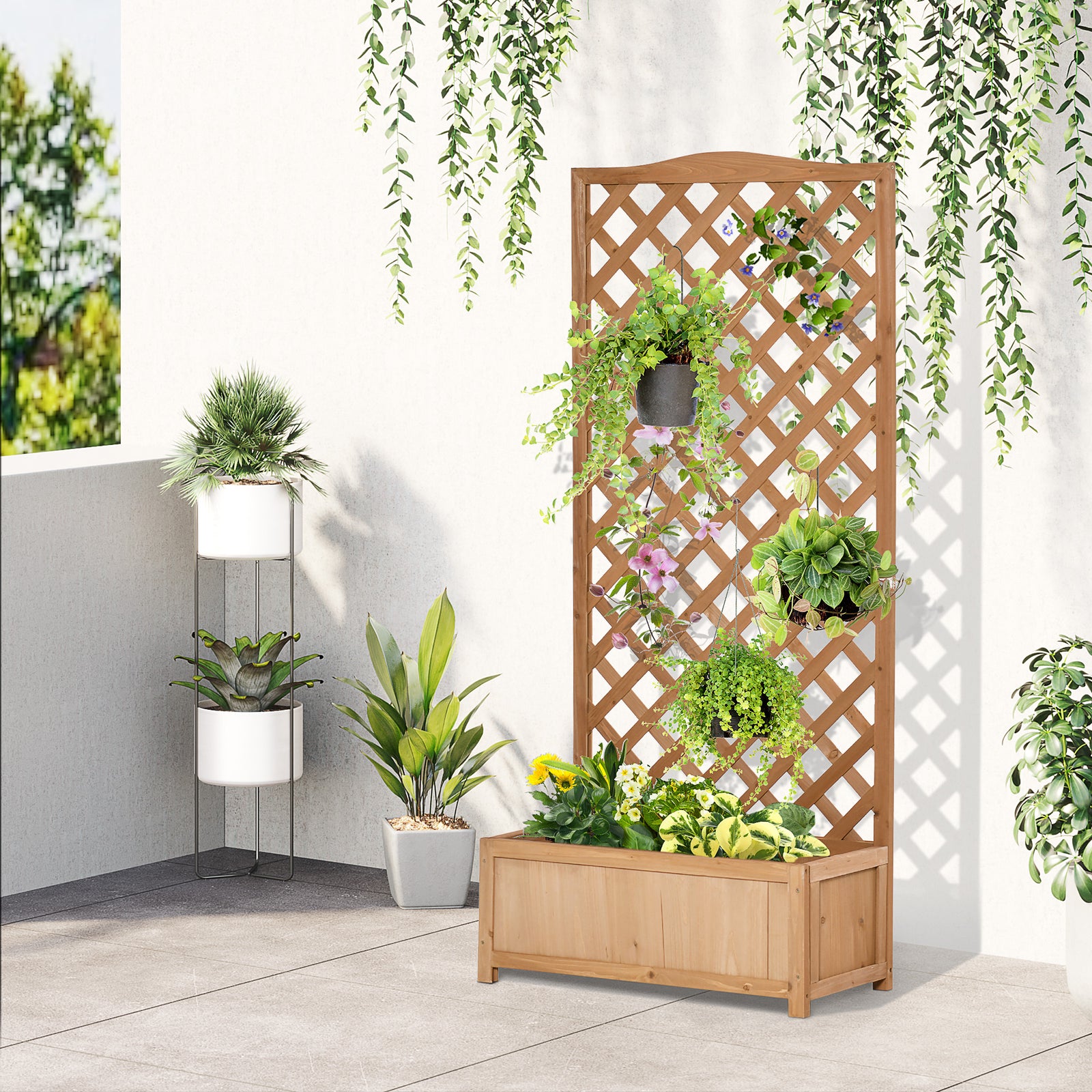 Wooden Planter Box With Trellis 76x36x170cm