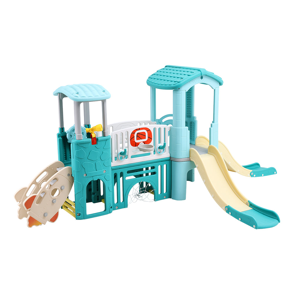 Large Toddler Playground Slide And Climber Playset With Double Slides, Basketball Hoop, Soccer Net & Playhouse Indoor Outdoor Kids Activity Center