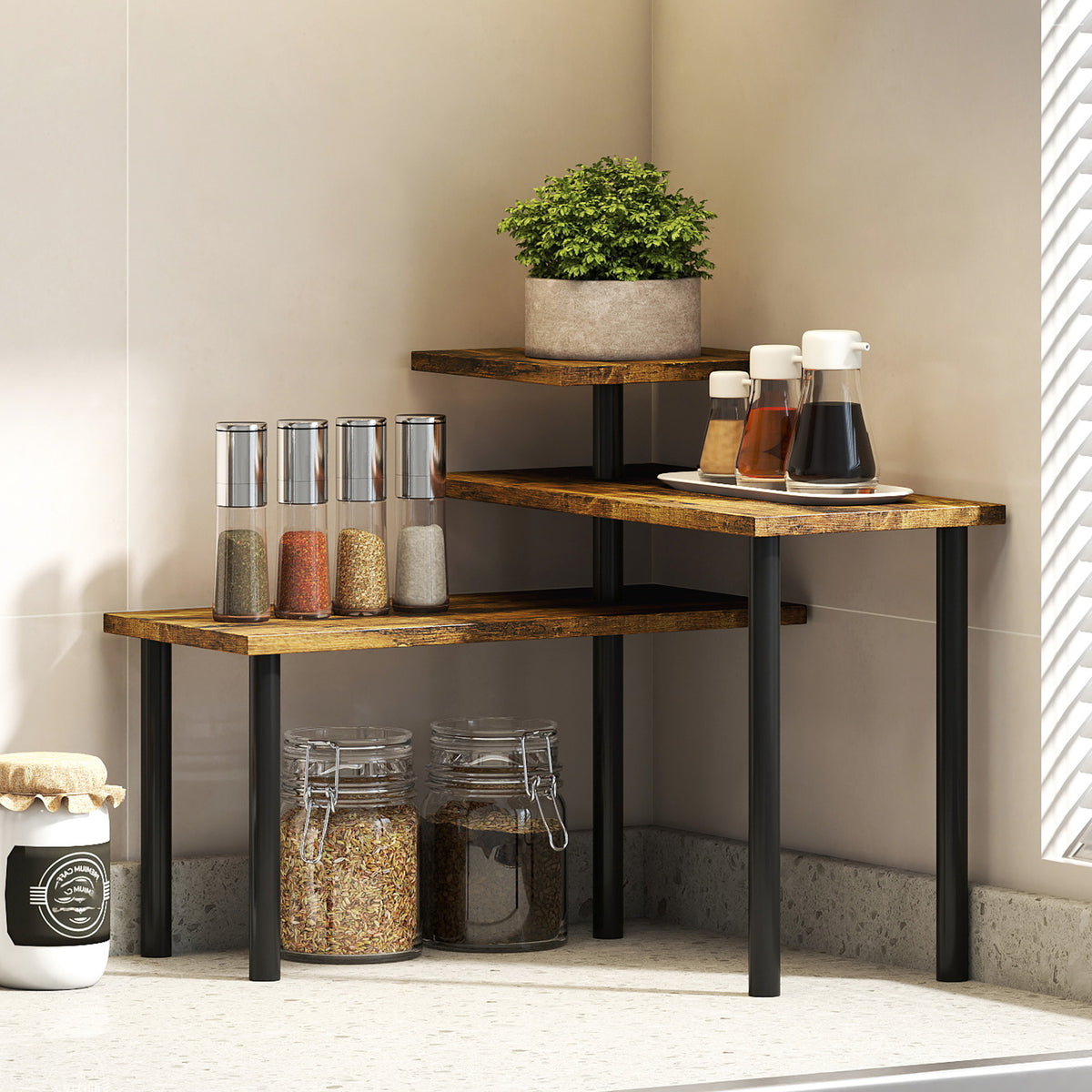 HOMCOM 3-tier Kitchen Countertop Organizer For Spice Rack,rustic Brown