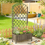 Garden Bed W/metal Trellis, Wooden Elevated Planter Box | Dark Brown