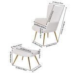 Accent Chair With Footstool Set – Sherpa Fleece Upholstered Armchair With Gold Metal Stool