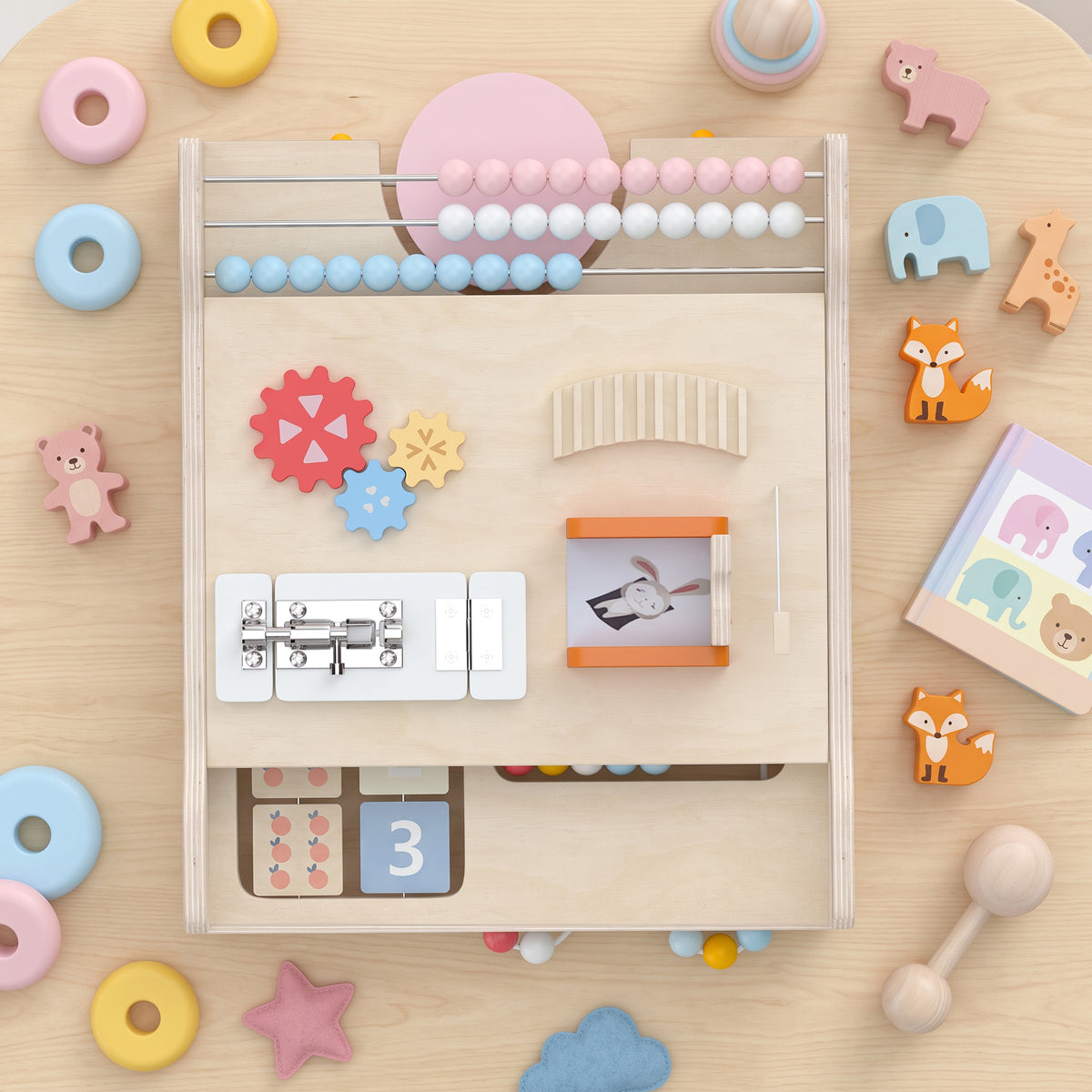 AIYAPLAY Wooden Baby Walker With Detachable Double-sided Activity Board