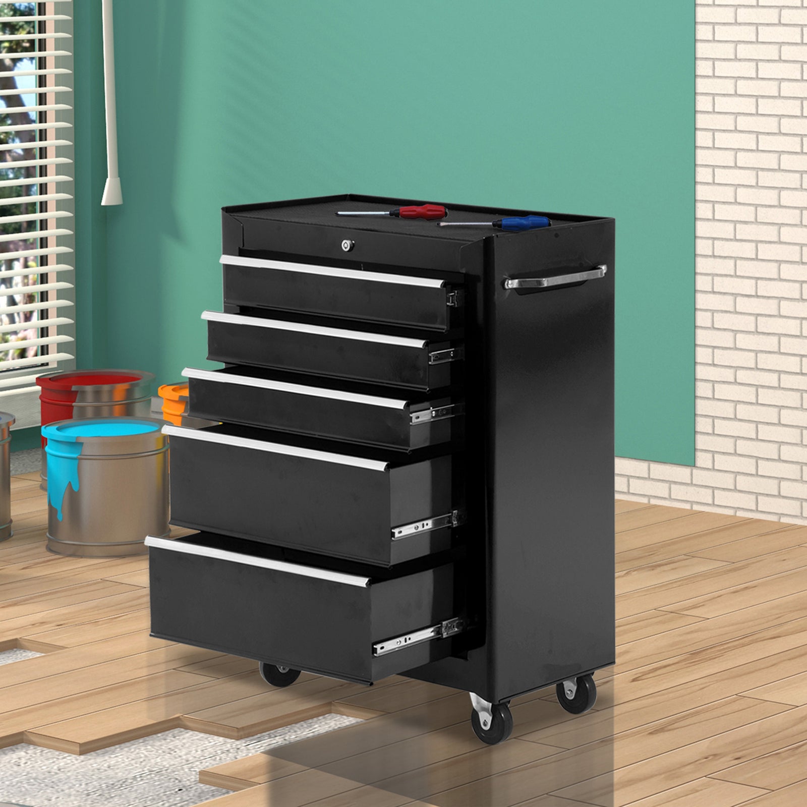 5-drawer Lockable Tool Cabinet With Wheels | Black