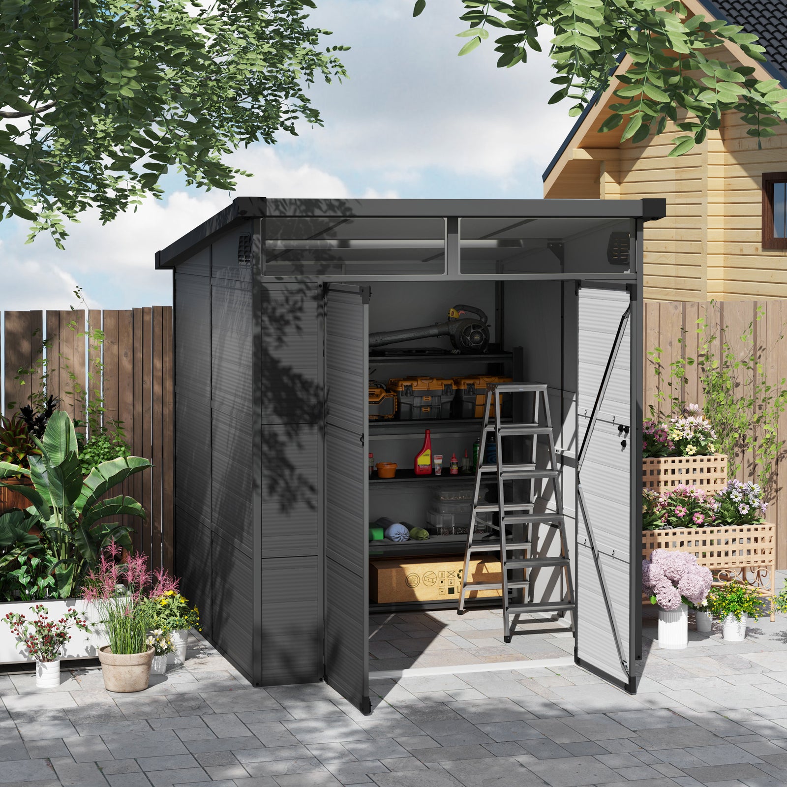 6 X 6ft Plastic Garden Shed With Windows And Air Vents | Dark Gray