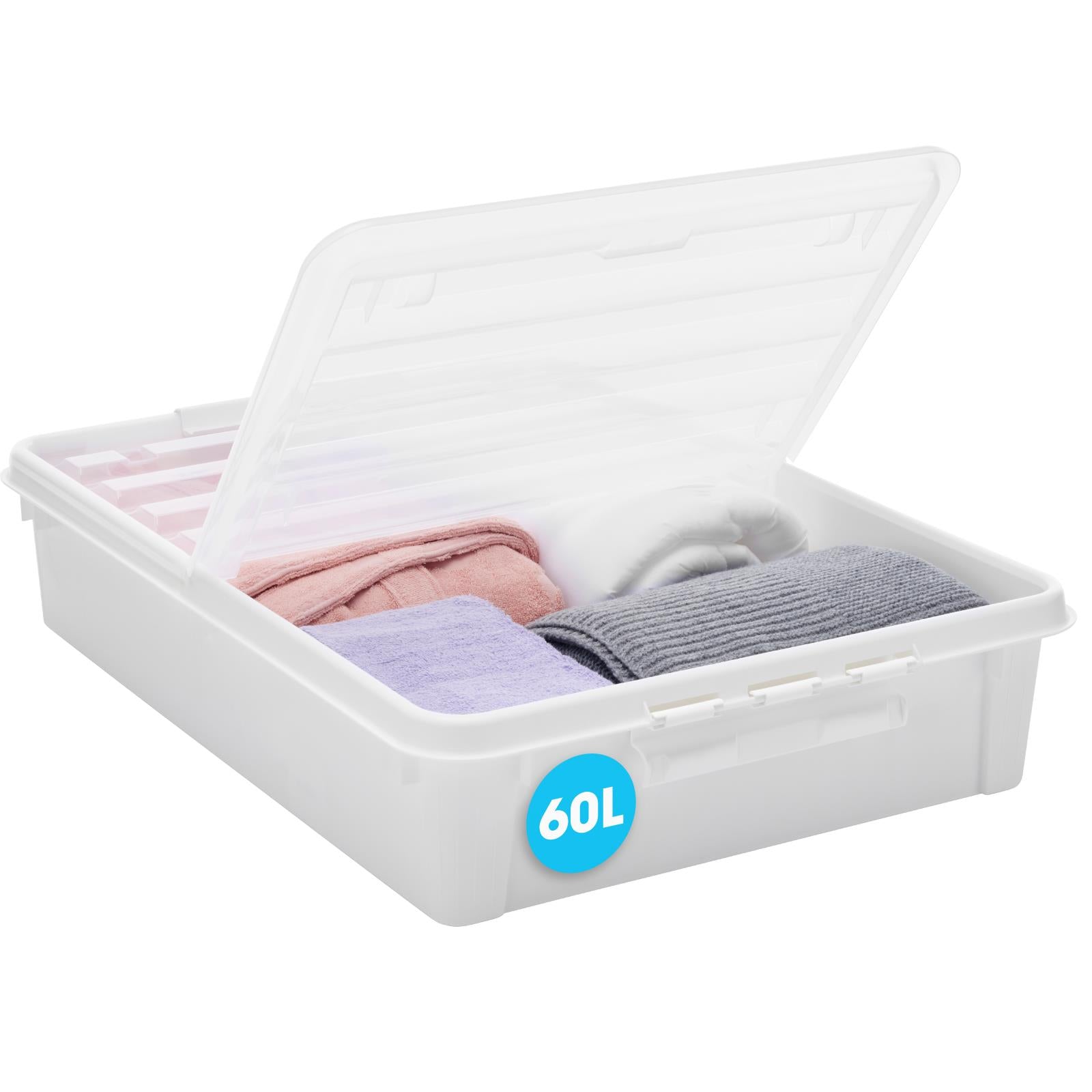 Bedroller Underbed Storage Box With Transparent Foldable Lid, 60l