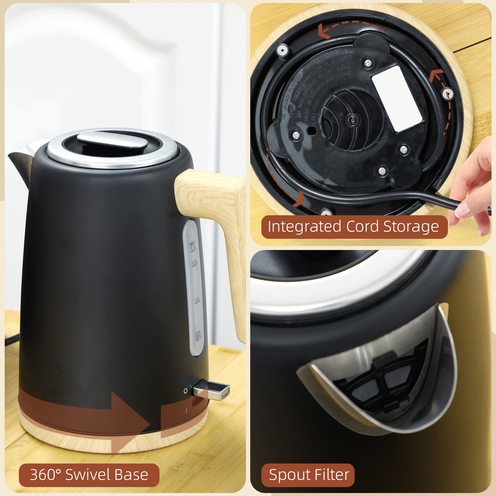 1.7l Electric Fast Boil Kettle And 2 Slice Toaster Set | Black