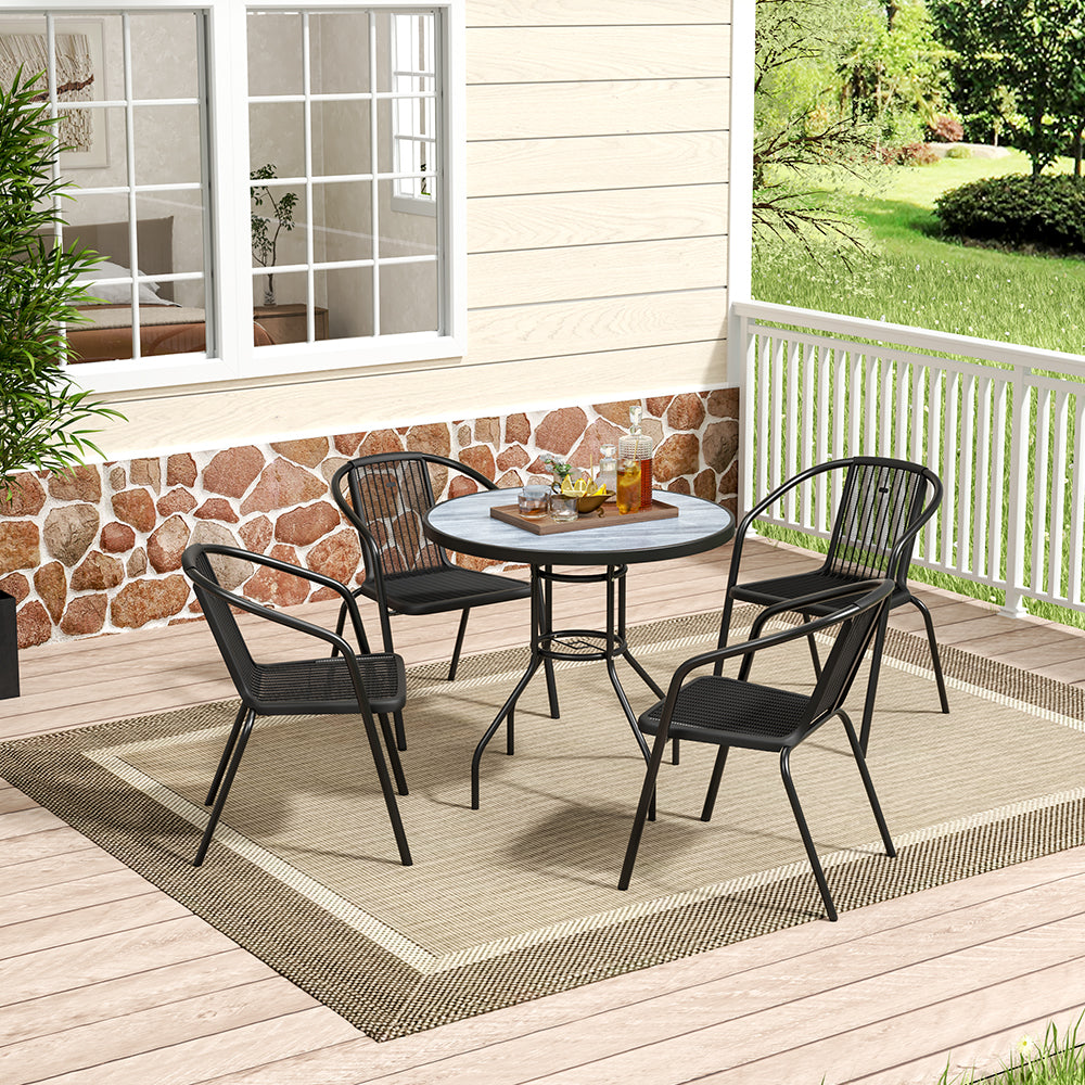 Set Of 5 Garden Coffee Table With Pe Rattan Chairs