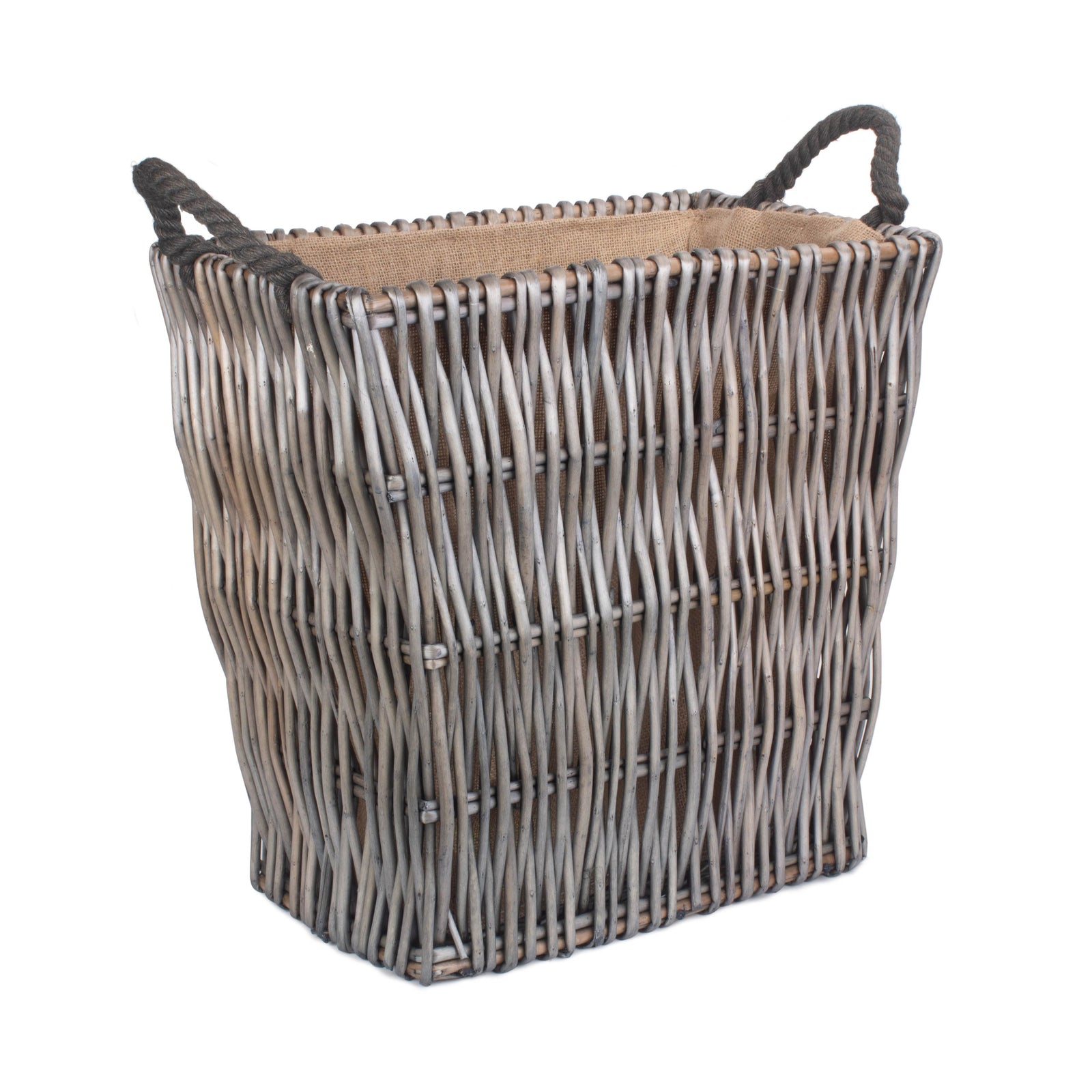 Wicker Grey Rectangular Log Basket | Small | Brown