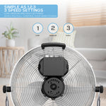 14/16/20" Circular Floor Fan - Powerful Air Cooling Fan With 3 Speed Settings | 16" | Silver