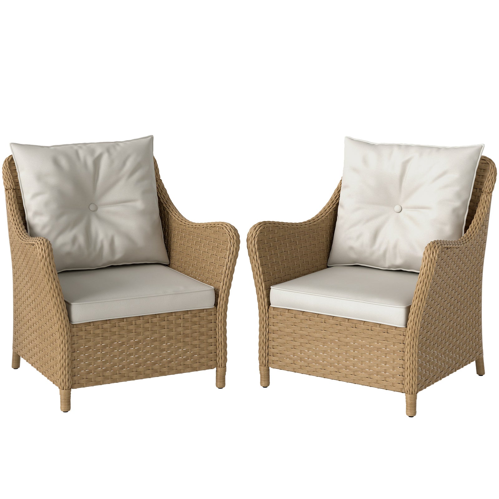 2 Pieces Rattan Garden Chairs, Cushioned Rattan Chairs | Beige