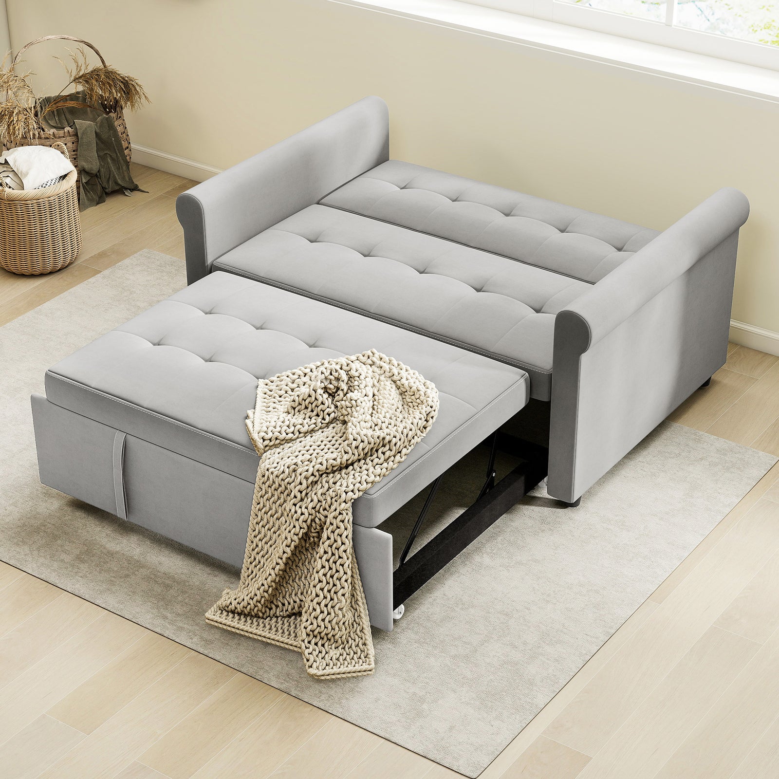 Convertible Pull Out Sleeper Sofa Bed Settee For Living Room, Grey