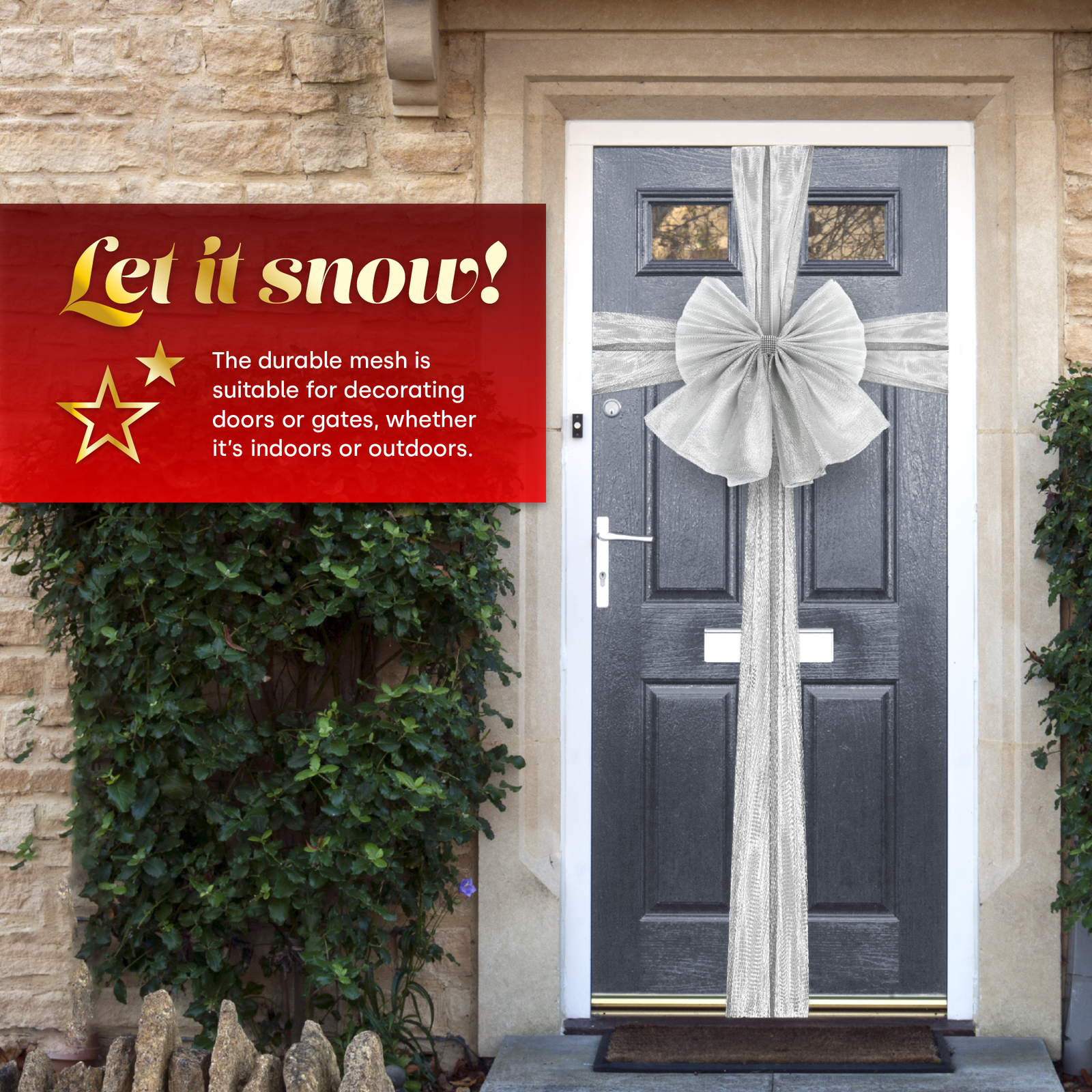 Large Christmas Door Bow - Silver