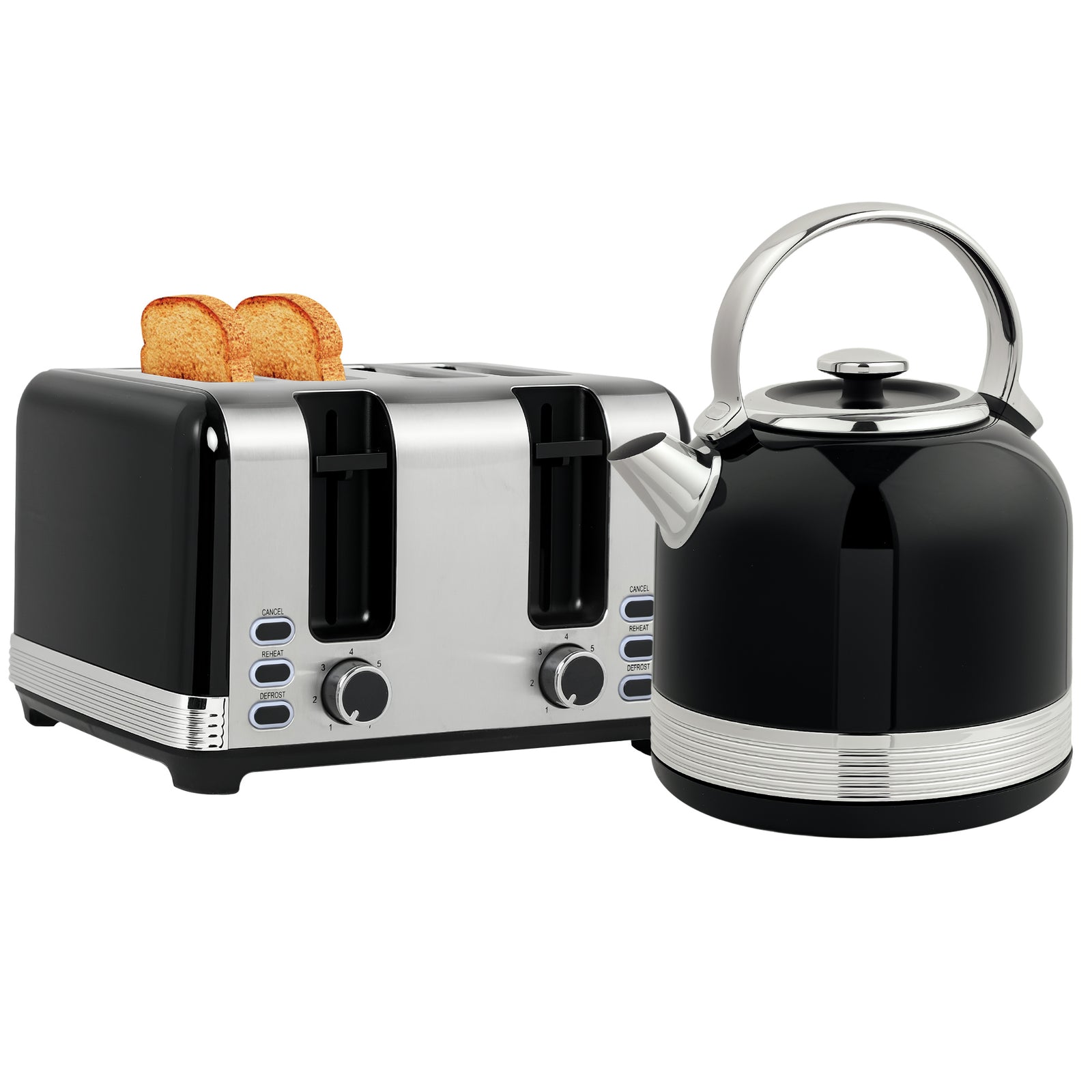 1.7l 3000w Fast Boil Electric Kettle And 4 Slice Toaster Set | Black
