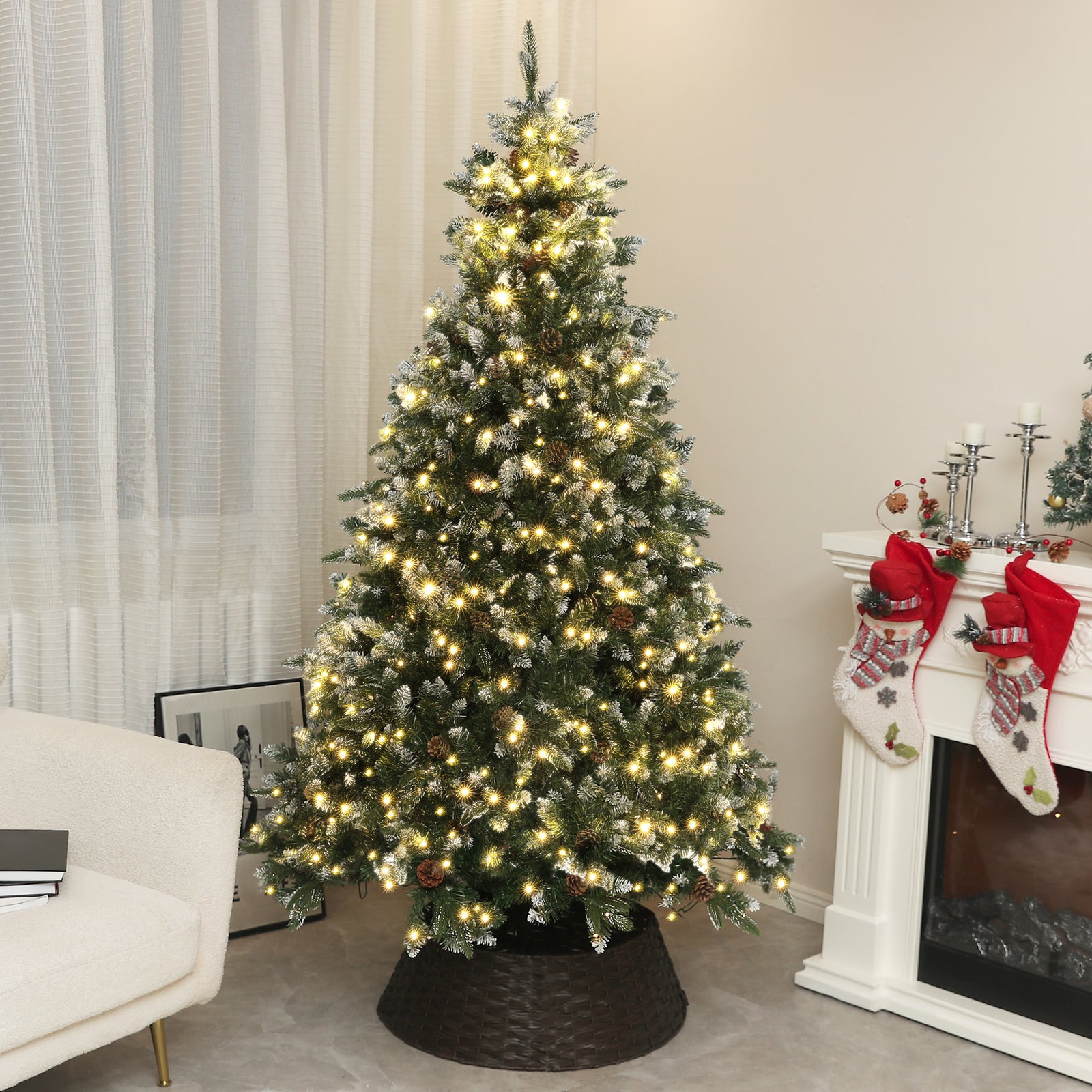 6/7ft Led Christmas Tree, Metal Base, Hinged | 6ft | Green