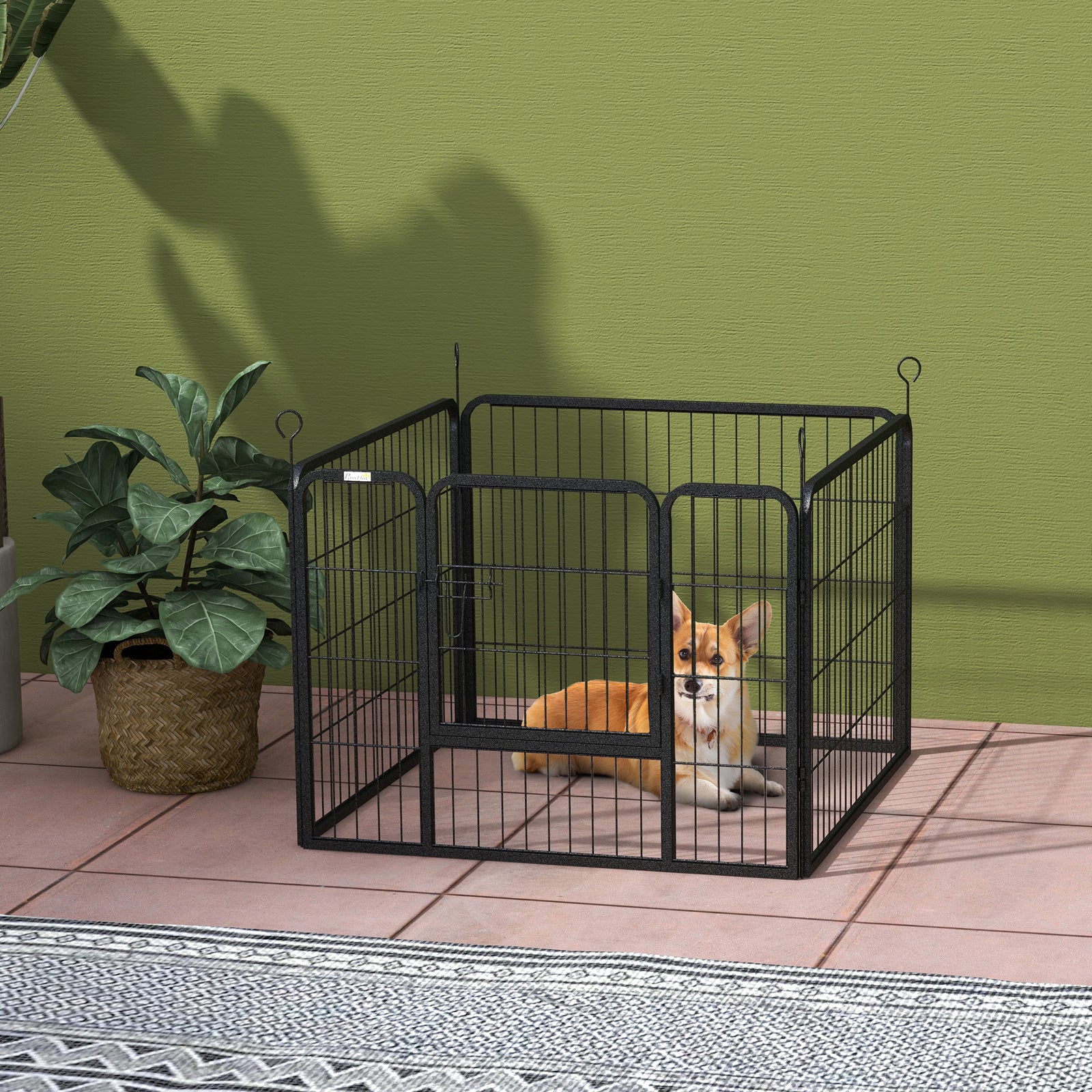Metal Pet Playpen Dog Kennel W/door Latches In/outdoor Use 82lx82wx60hcm