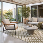 Luxury Outdoor Rug Waterproof Reversible For Garden Patio 100% Recycled, Green May Geometric | 150cm x 240cm | Olive