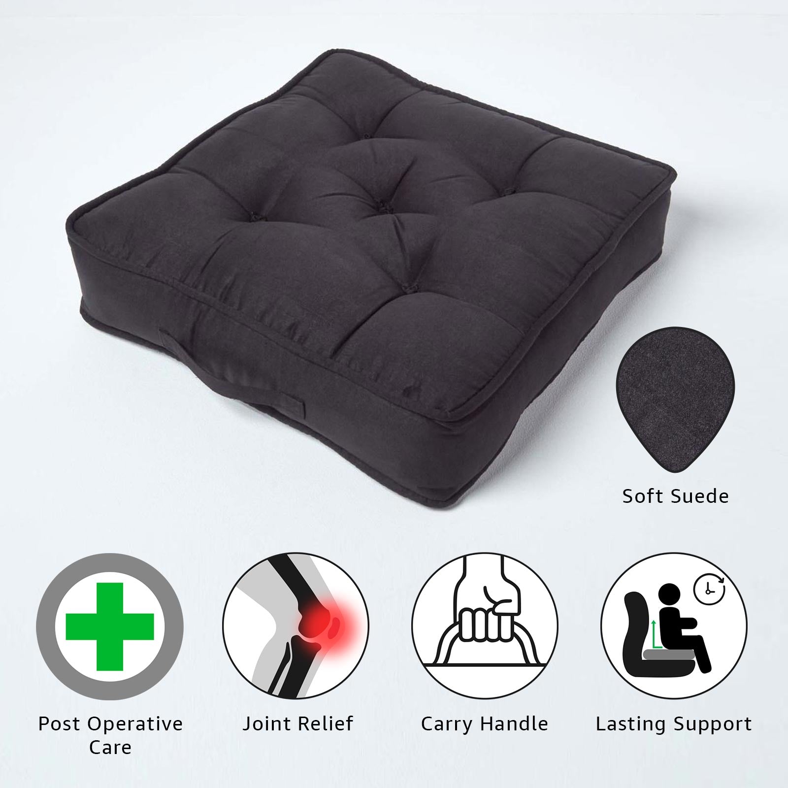Faux Suede Armchair Booster Cushion | 50cm x 50cm | Black
