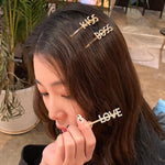 Pearl Words Hairpin Love Letter Statement Hair Clip Fashion Accessory Gold