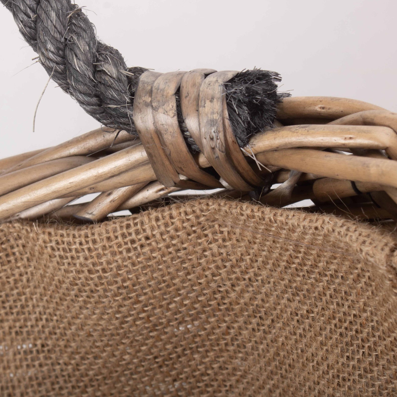 Wicker Curve Sided Antique Wash Hessian Lined Log Basket