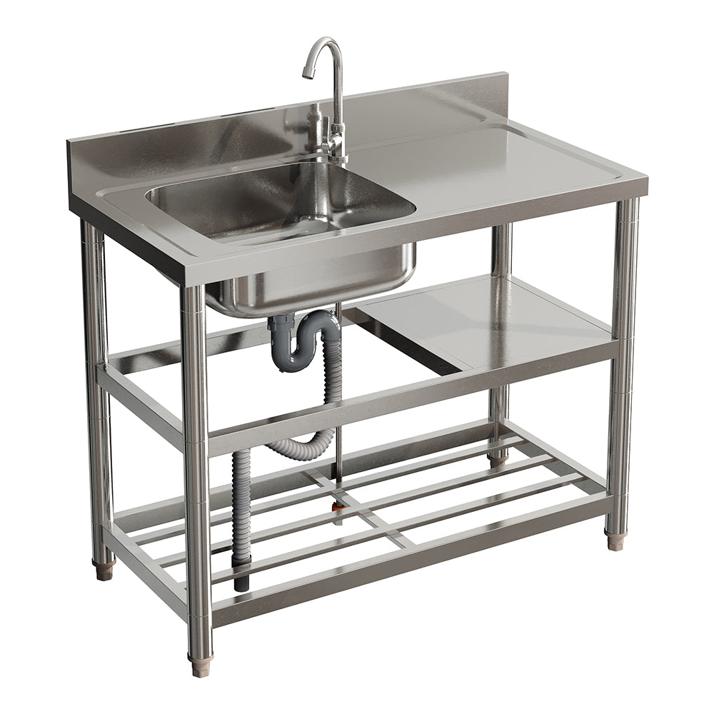 100cm W X 50cm D X 89.5cm H Bathroomdeco Stainless Steel One Compartment Sink With Shelves