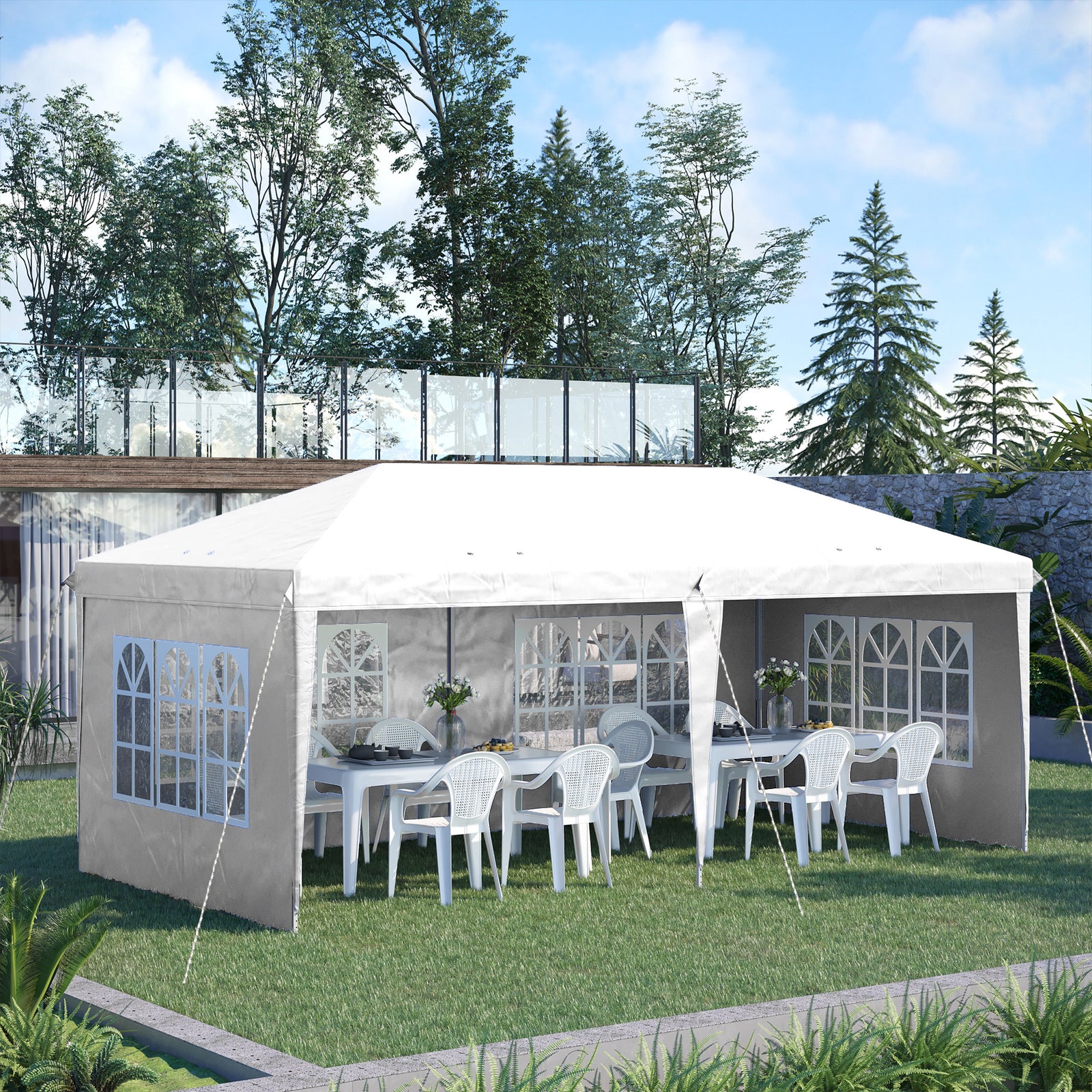 3 X 6m Garden Pop Up Gazebo, Height Adjustable | White