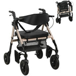 2-in-1 Mobility Walker With Seat, Foldable Rollator With Footrests