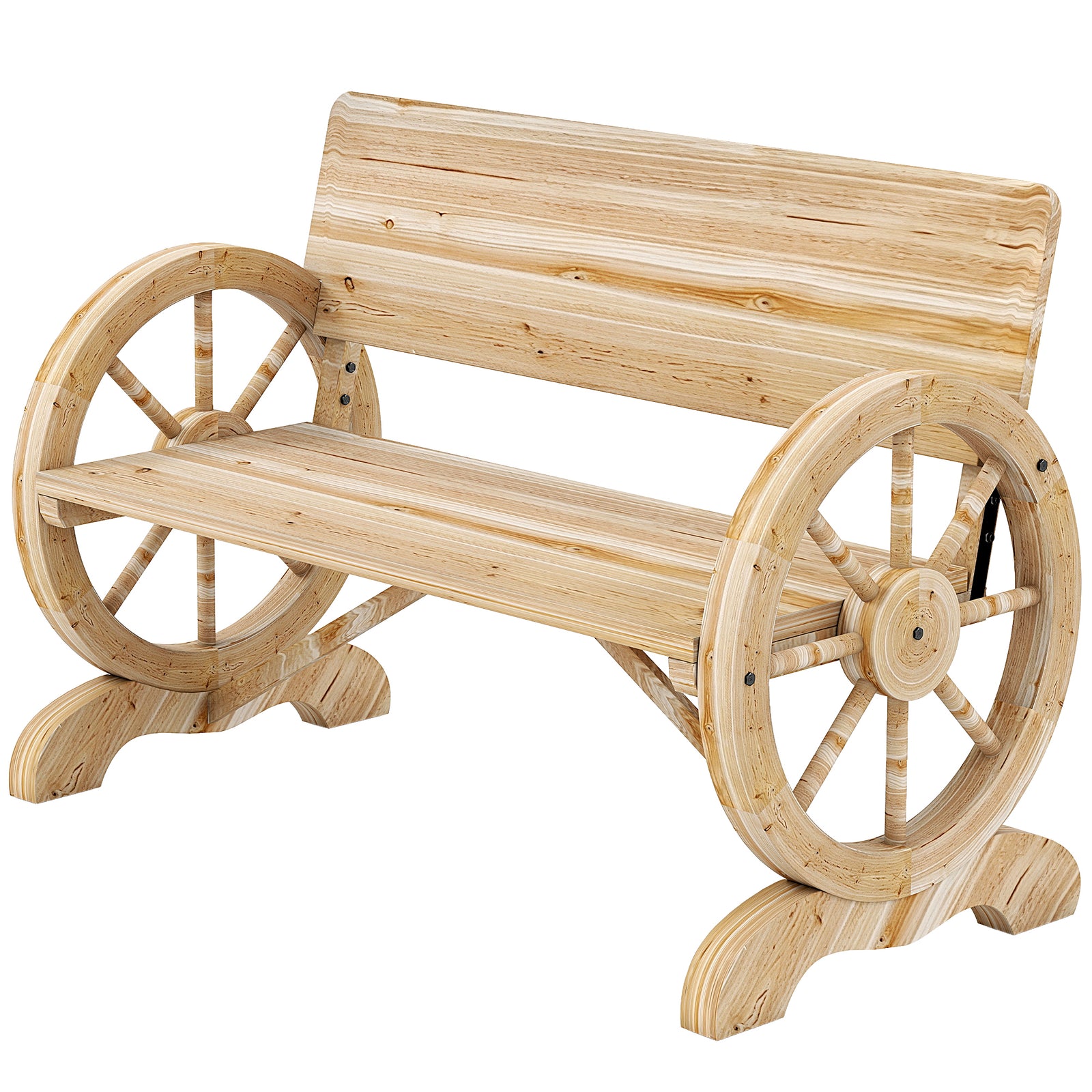 Outsunny Wooden Garden Bench Outdoor Loveseat With High Back, Natural Wood