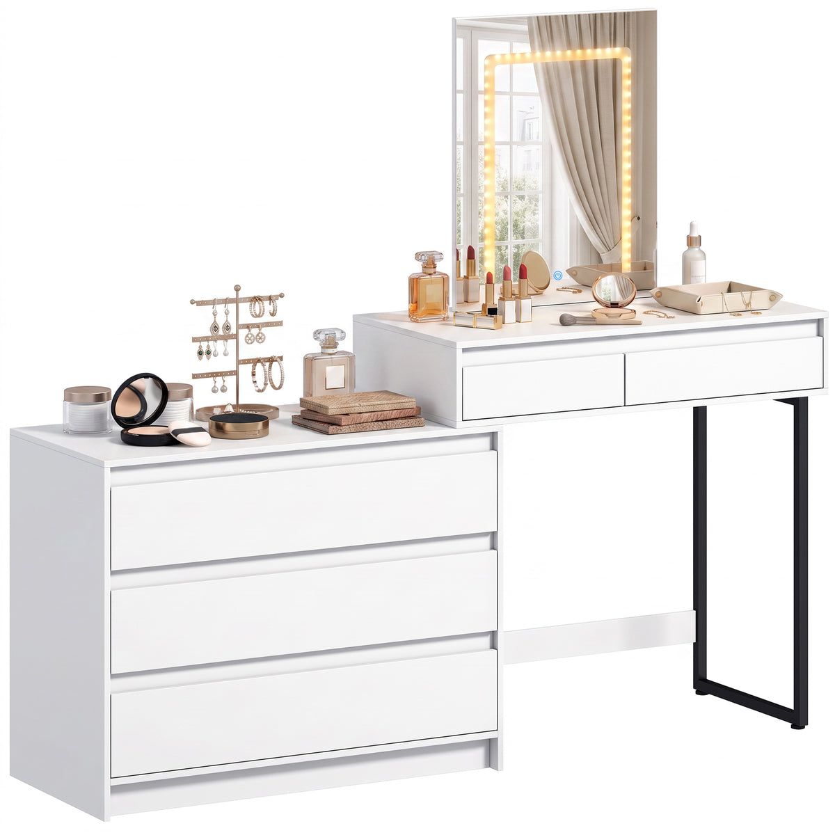 HOMCOM Vanity Makeup Desk Led Mirror Bedroom White