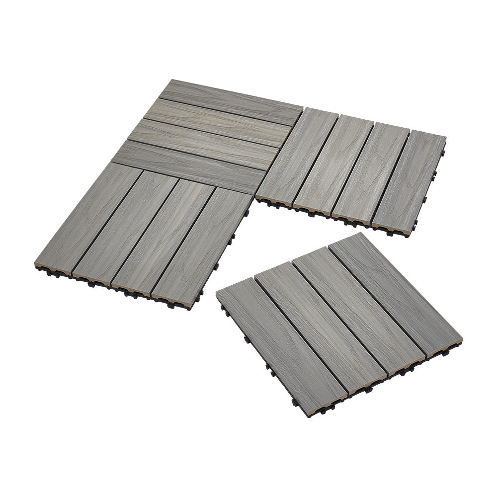 11pcs Interlocking Wpc Deck Tiles, 30x30cm Outdoor Wood-plastic Composite Patio Flooring, Slip-resistant Garden Balcony Tiles | Grey